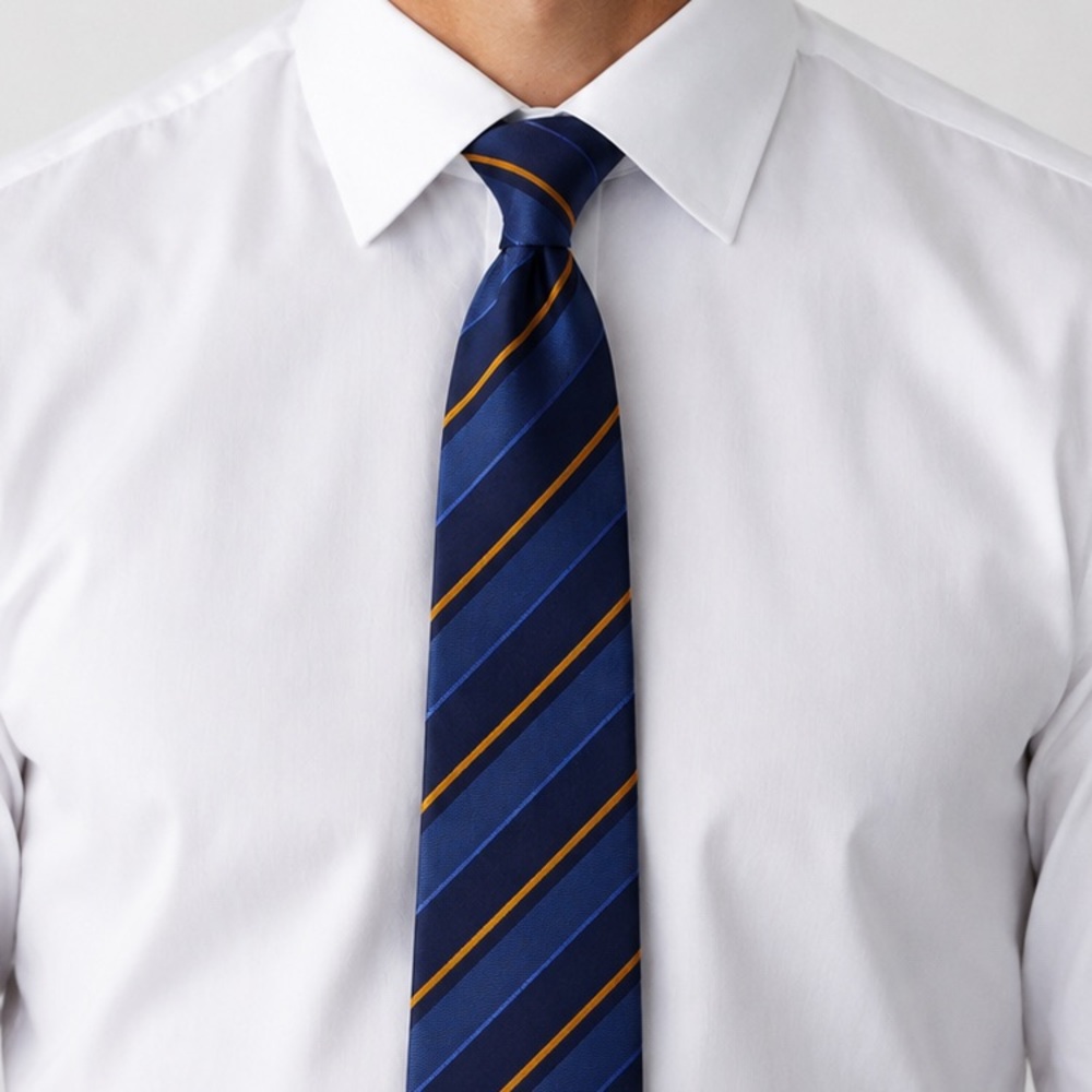 Kiton Navy Blue and Gold Regimental Striped Silk Tie